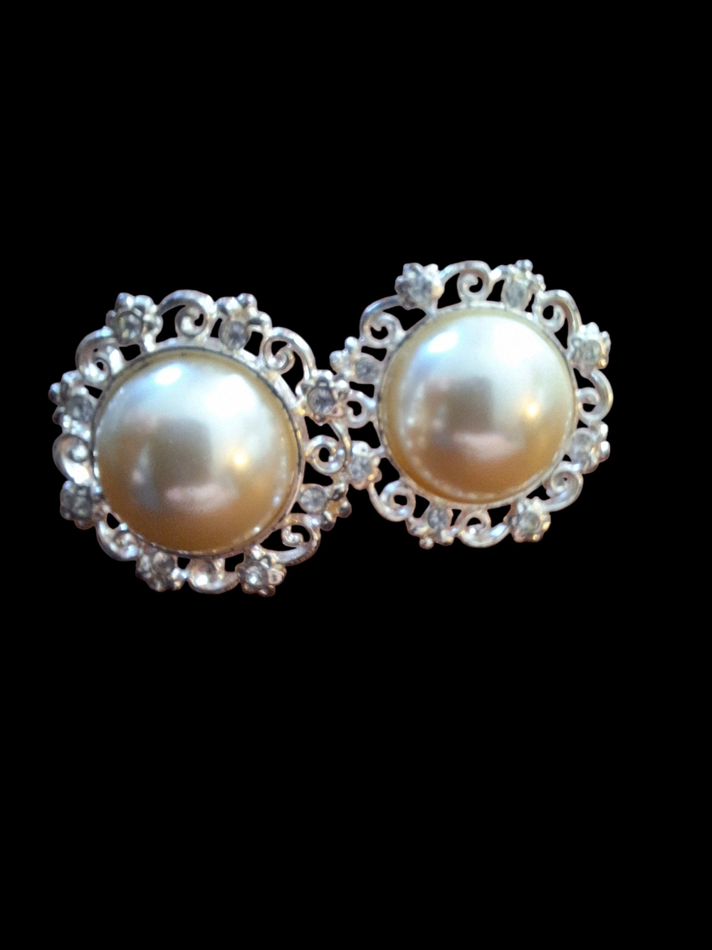 Pearl-Style Drop Earrings in White & Silver Like New